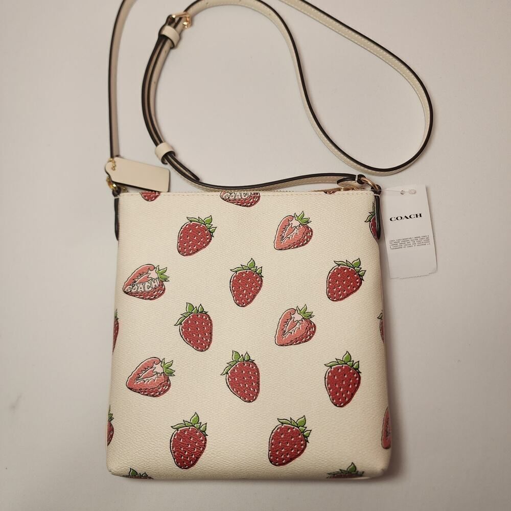 NWT COACH CAQ09 Mini Rowan File Bag With Strawberry Print Coated Canvas Leather - Picture 2 of 5